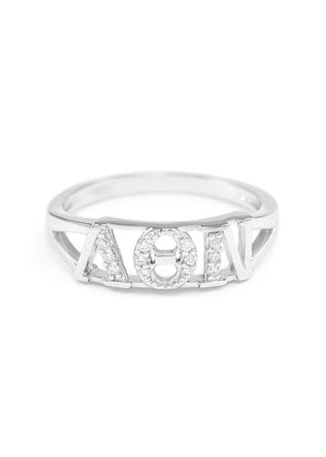 Ring - Lambda Theta Nu Sterling Silver Ring With Simulated Diamonds