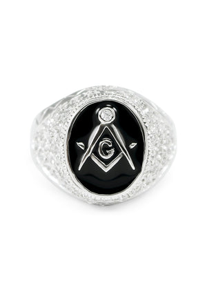 Ring - Oval Faced Masonic Ring With Pavé CZs