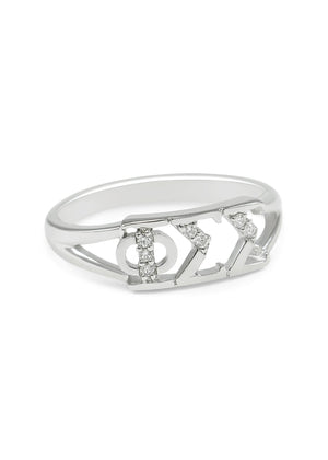 Ring - Phi Sigma Sigma Sterling Silver Ring With Simulated Diamonds