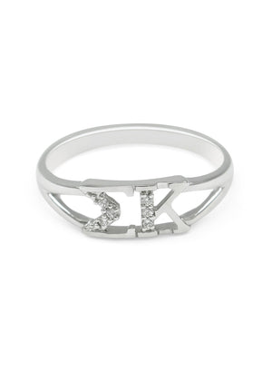 Ring - Sigma Kappa Sterling Silver Ring With Simulated Diamonds