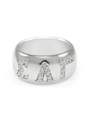 Ring - Sigma Lambda Gamma Sterling Silver Ring With Pave Cubic Zirconia Greek Letters