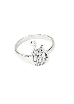 Ring - Sterling Silver Lyre Ring With CZs