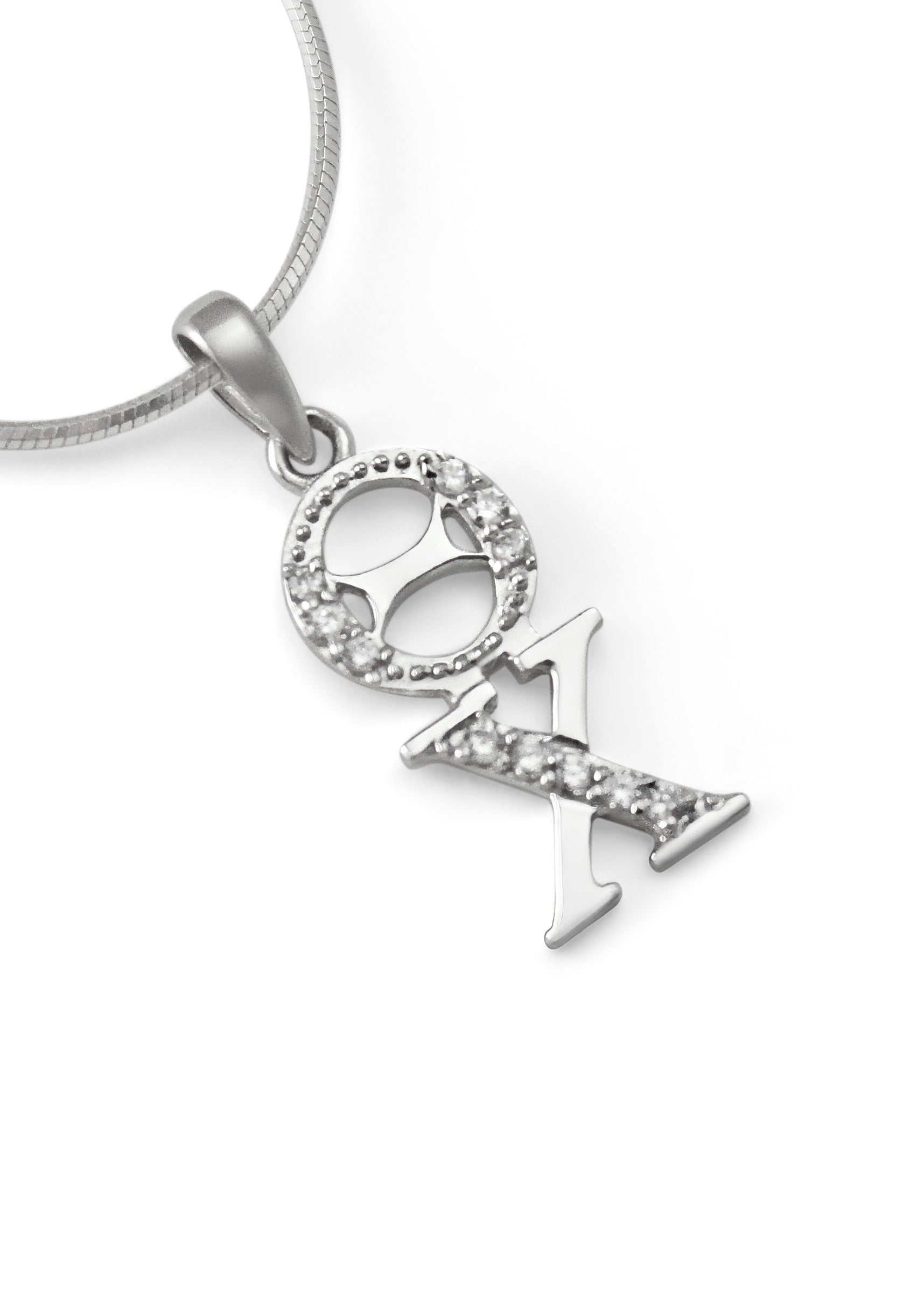 Theta Chi Sterling Silver Lavaliere with Simulated Diamonds