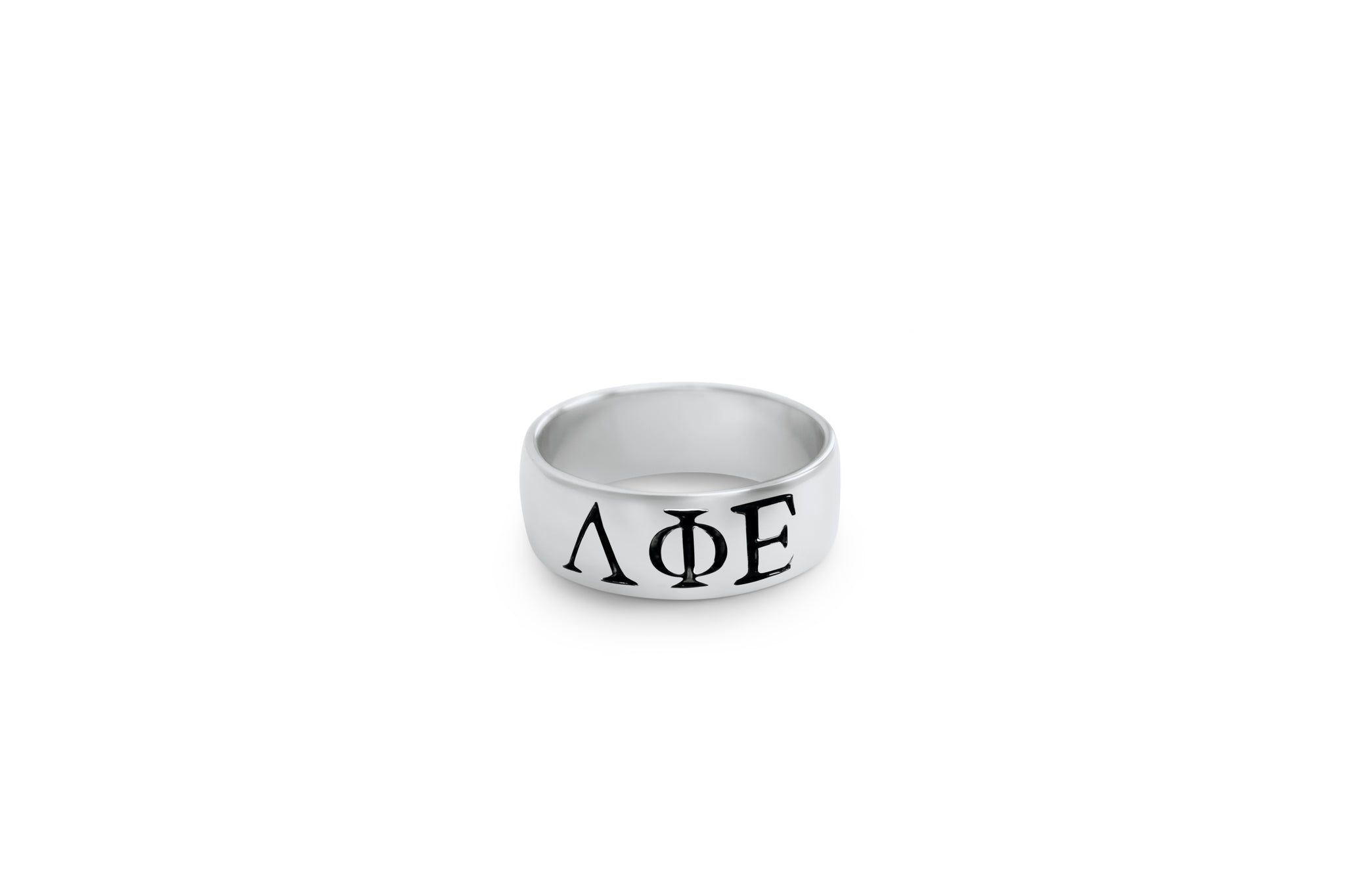 Lambda Phi Epsilon Sterling Silver Wide Band Ring with Black Enamel