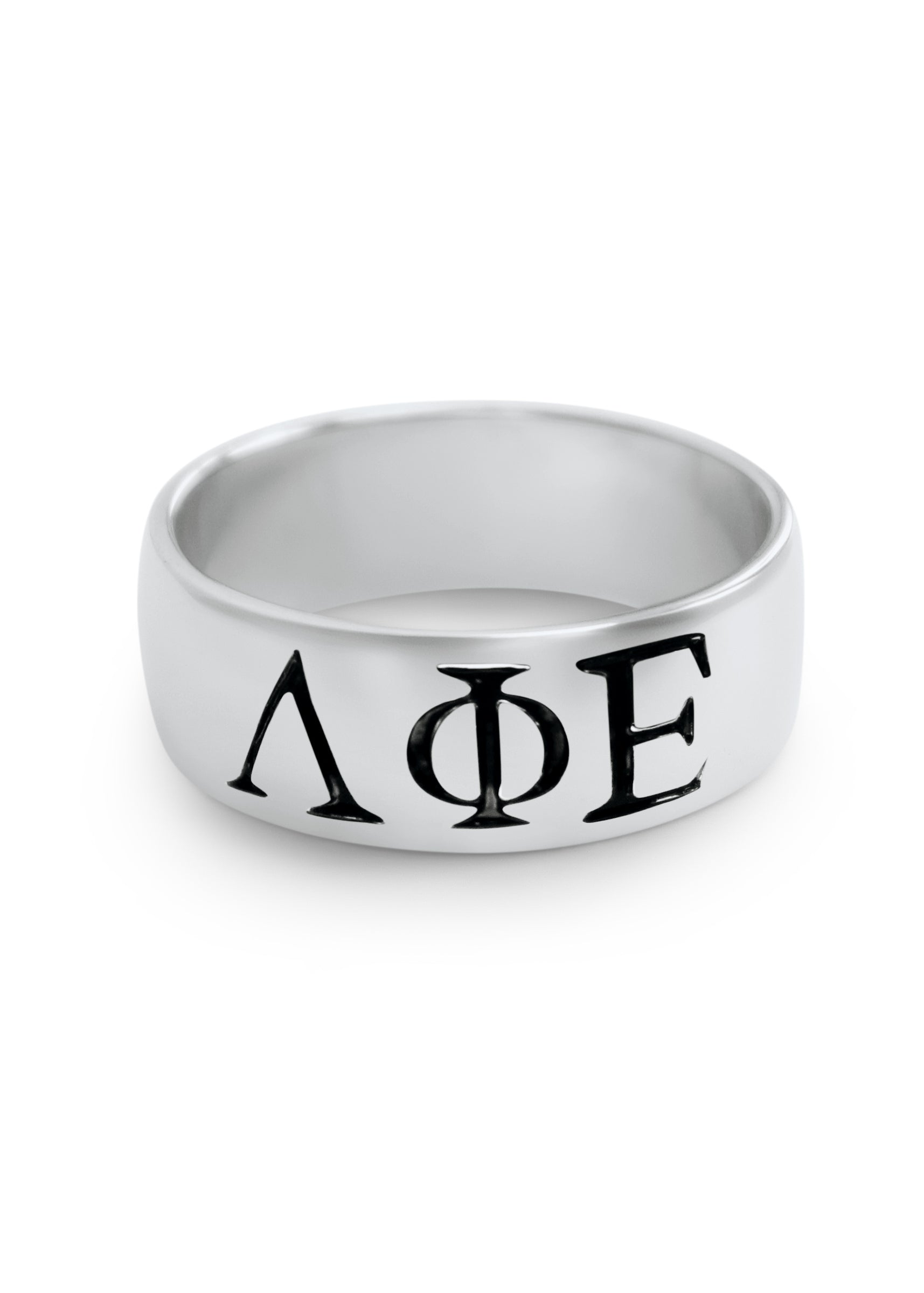 Lambda Phi Epsilon Sterling Silver Wide Band Ring with Black Enamel