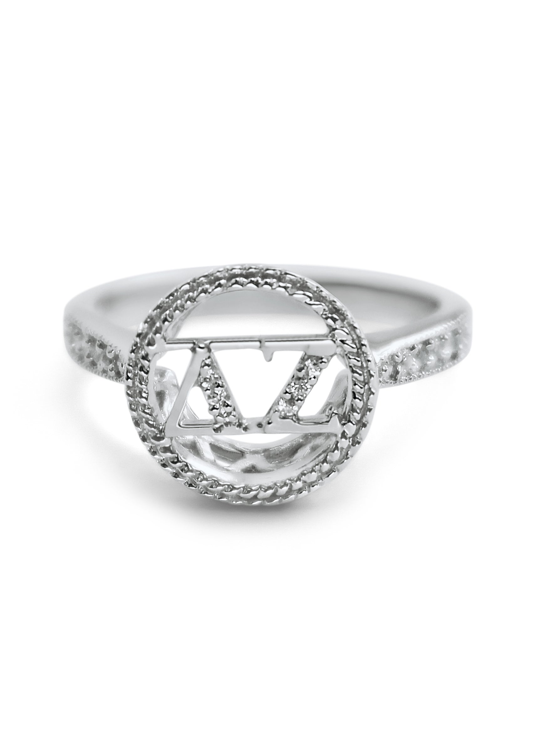 Delta Zeta Sterling Silver Circular Ring with Simulated Diamonds