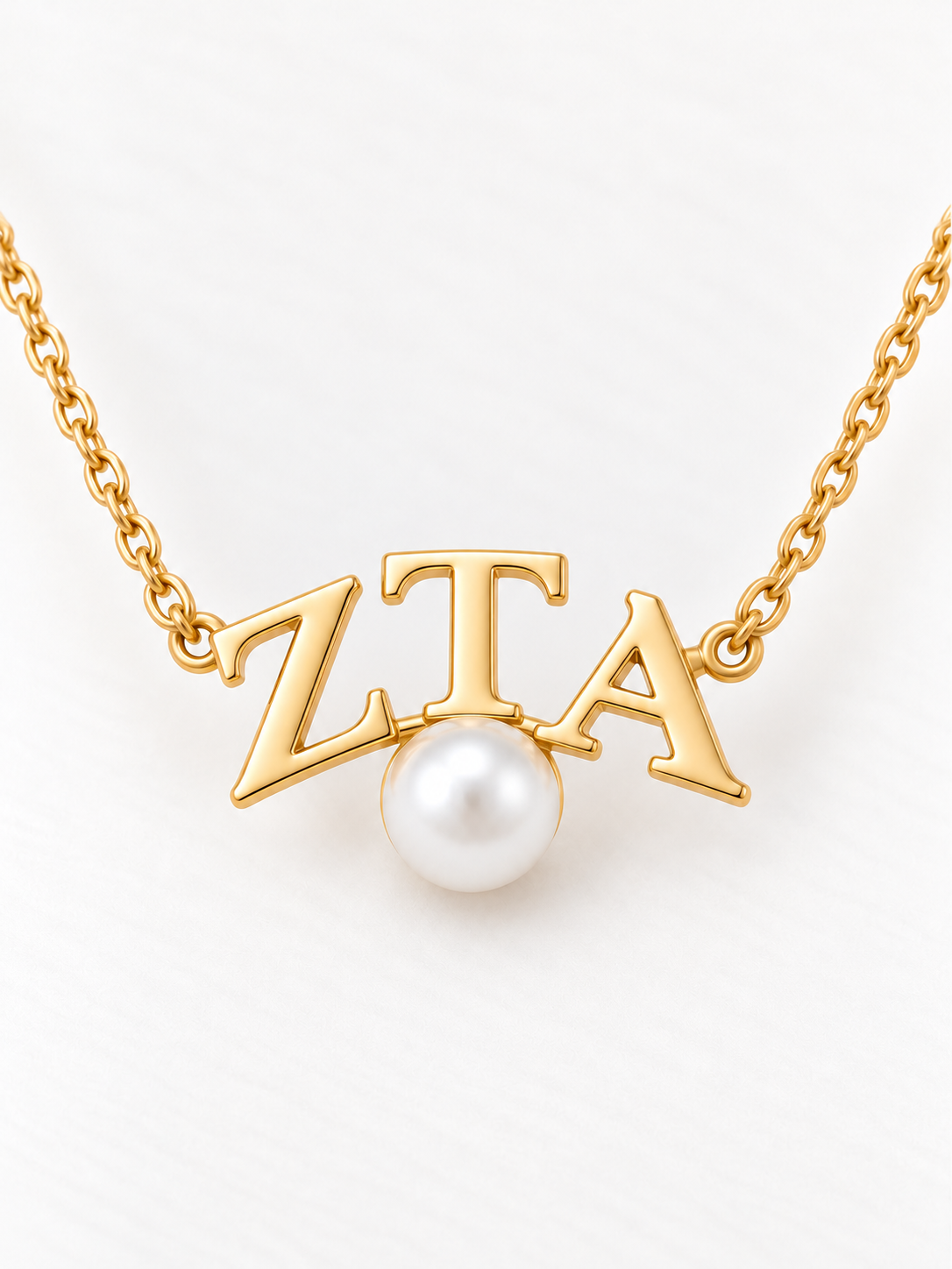 Zeta Tau Alpha 14K Solid Gold Pearl Drop Necklace