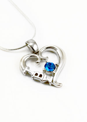Tau Beta Sigma Sterling Silver Heart Pendant with Blue CZ Crystal