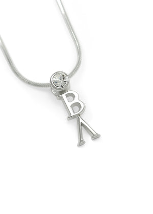 Beta Lambda Sterling Silver Lavalier Pendant with Clear CZ Crystal