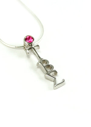 Tau Beta Sigma Sterling Silver Lavaliere with Pink CZ Crystal