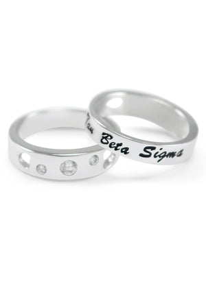 Tau Beta Sigma Sterling Silver Ring With Hearts And Cubic Zirconia