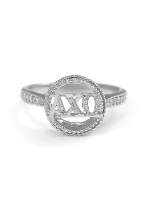 Accessories - Alpha Chi Omega Circular Halo Ring With CZs