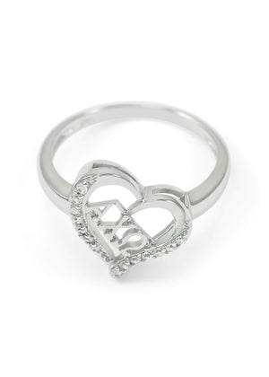 Accessories - Alpha Chi Omega Sterling Silver Heart Ring With CZs