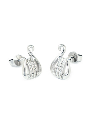 Accessories - Alpha Chi Omega Sterling Silver Lyre Earrings With CZs