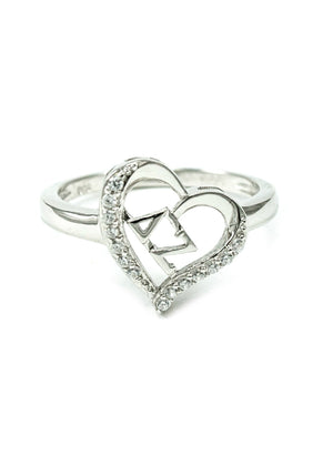 Accessories - Delta Zeta Sterling Silver Heart Ring With Simulated Diamonds