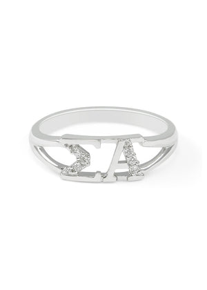 Accessories - Sigma Alpha Sterling Silver Ring With Simulated Diamonds