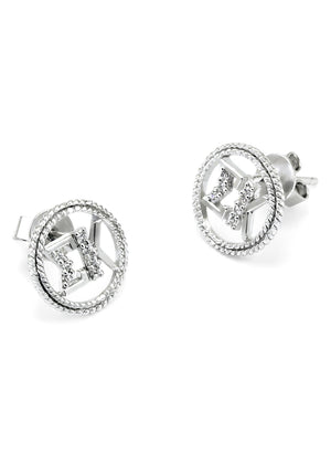 Accessories - Sigma Kappa Sterling Silver Circular Earrings With Simulated Diamonds