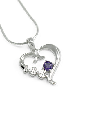 Accessories - Sigma Sigma Sigma Sterling Silver Heart Pendant With Purple CZ Crystal