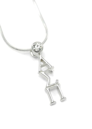 Alpha Sigma Pi Sterling Silver Lavaliere Pendant with Clear CZ Crystal