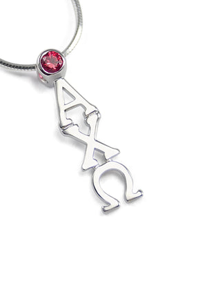 Necklace - Alpha Chi Omega Sterling Silver Lavaliere Pendant With Red CZ Crystal