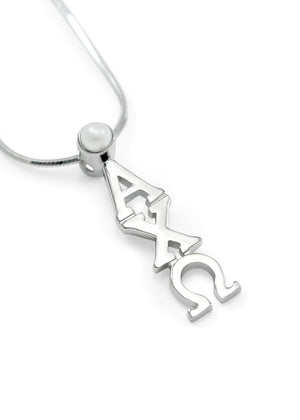 Necklace - Alpha Chi Omega Sterling Silver Lavaliere Pendant With Synthetic Pearl