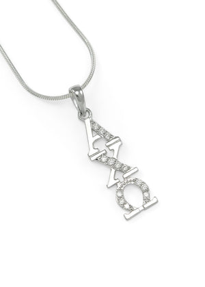 Necklace - Alpha Chi Omega Sterling Silver Lavaliere With Simulated Diamonds