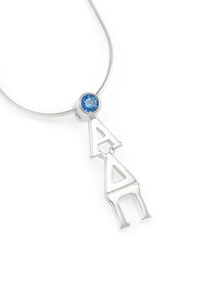 Necklace - Alpha Delta Pi Sterling Silver Lavaliere With Blue CZ Crystal
