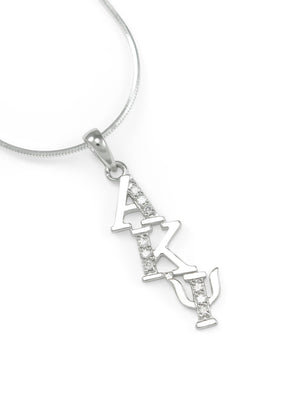 Necklace - Alpha Kappa Psi Sterling Silver Diagonal Lavaliere With Simulated Diamonds