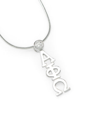 Necklace - Alpha Phi Omega Sterling Silver Lavaliere Pendant With Brilliant Cubic Zirconia