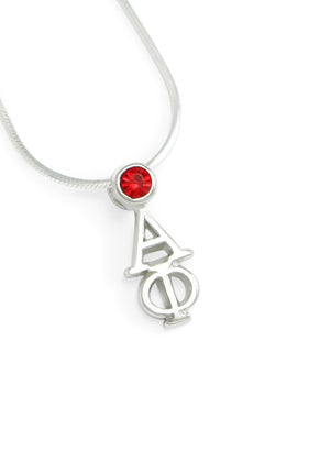 Necklace - Alpha Phi Sterling Silver Lavaliere Pendant With Red CZ Crystal