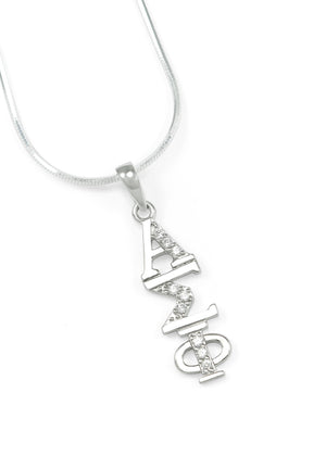 Necklace - Alpha Sigma Phi Sterling Silver Lavaliere With Simulated Diamonds
