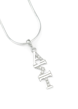 Necklace - Alpha Sigma Tau Sterling Silver Lavaliere With Simulated Diamonds