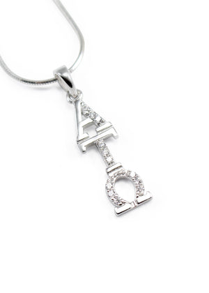 Necklace - Alpha Tau Omega Sterling Silver Lavaliere With Simulated Diamonds