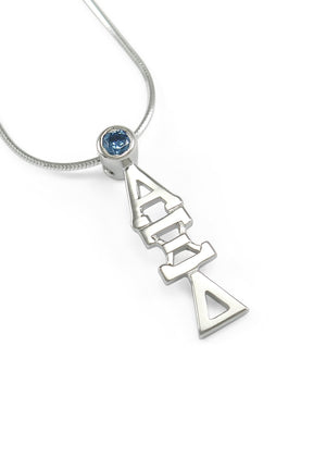 Necklace - Alpha Xi Delta Sterling Silver Lavaliere Pendant With Blue CZ Crystal