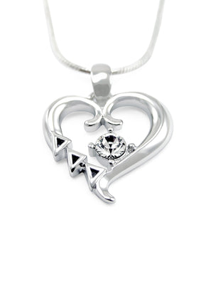 Necklace - Delta Delta Delta Sterling Silver Heart Pendant With Clear CZ Crystal