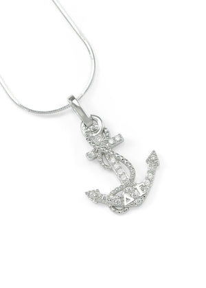 Necklace - Delta Gamma Sterling Silver Anchor Pendant With Simulated Diamonds