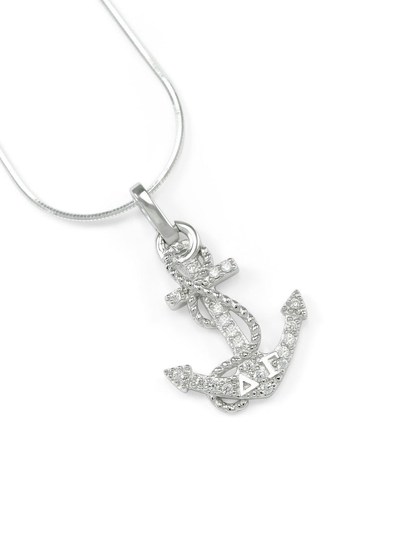 Gamma Sigma Sigma Sterling Silver Lavaliere Pendant With Simulated Diamonds - Officially Licensed Sorority Jewelry