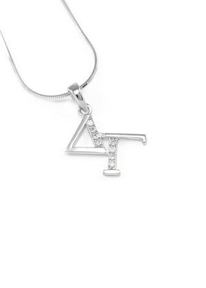 Necklace - Delta Gamma Sterling Silver Diagonal Lavaliere With Simulated Diamonds