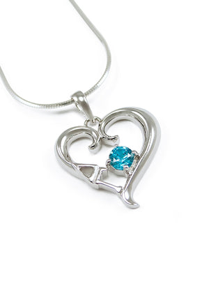 Necklace - Delta Gamma Sterling Silver Heart Pendant With Blue Crystal