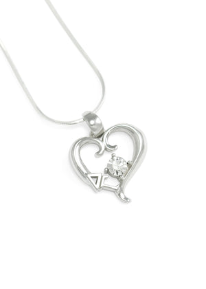 Necklace - Delta Gamma Sterling Silver Heart Pendant With Clear CZ Crystal