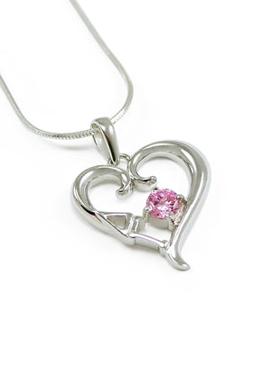 Necklace - Delta Gamma Sterling Silver Heart Pendant With Pink Crystal