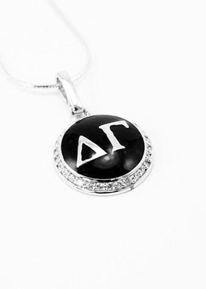 Necklace - Delta Gamma Sterling Silver Pendant With Black Enamel And Simulated Diamonds