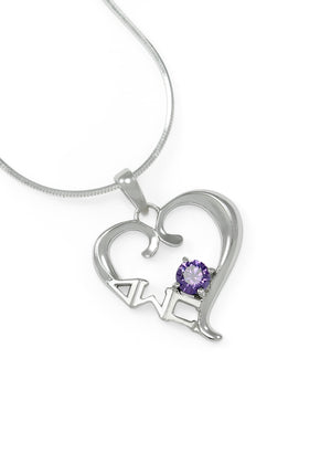 Necklace - Delta Sigma Pi Sterling Silver Heart Pendant With Purple CZ Crystal