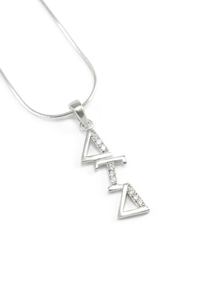 Necklace - Delta Tau Delta Sterling Silver Diagonal Lavaliere With Simulated Diamonds