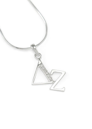 Necklace - Delta Zeta Sterling Silver Diagonal Lavaliere Necklace With CZs