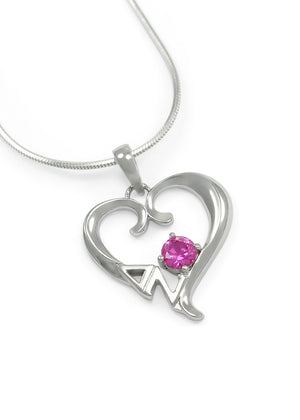 Necklace - Delta Zeta Sterling Silver Heart Pendant With Pink CZ Crystal