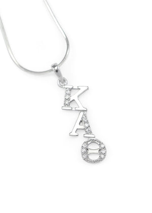 Necklace - Kappa Alpha Theta Sterling Silver Diagonal Lavaliere With CZ Diamonds
