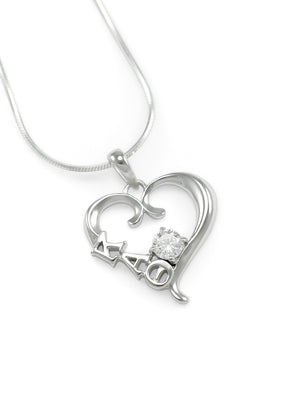 Necklace - Kappa Alpha Theta Sterling Silver Heart Pendant With Clear CZ Crystal