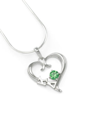 Necklace - Kappa Delta Sterling Silver Heart Pendant With Green CZ Crystal
