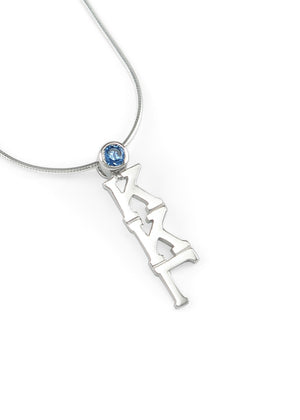 Necklace - Kappa Kappa Gamma Sterling Silver Lavaliere With Blue CZ Crystal
